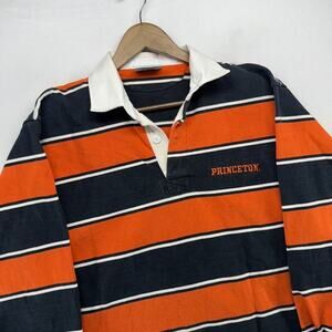 Vintage Princeton Rugby Shirt Men's Large Orange Black Colorblock Barbarian 90s